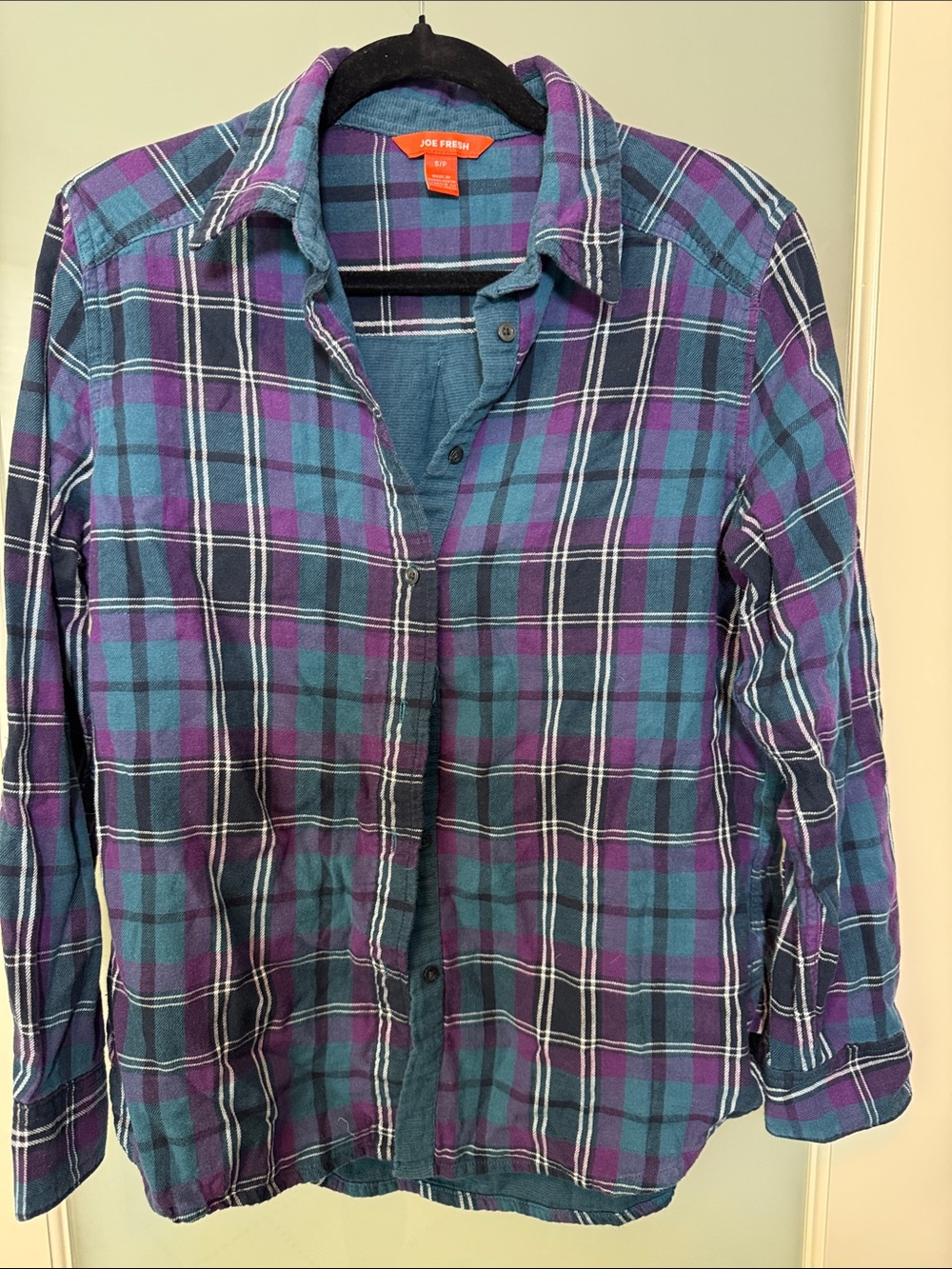 Joe Fresh Teal and Purple Plaid Button-Down Shirt
